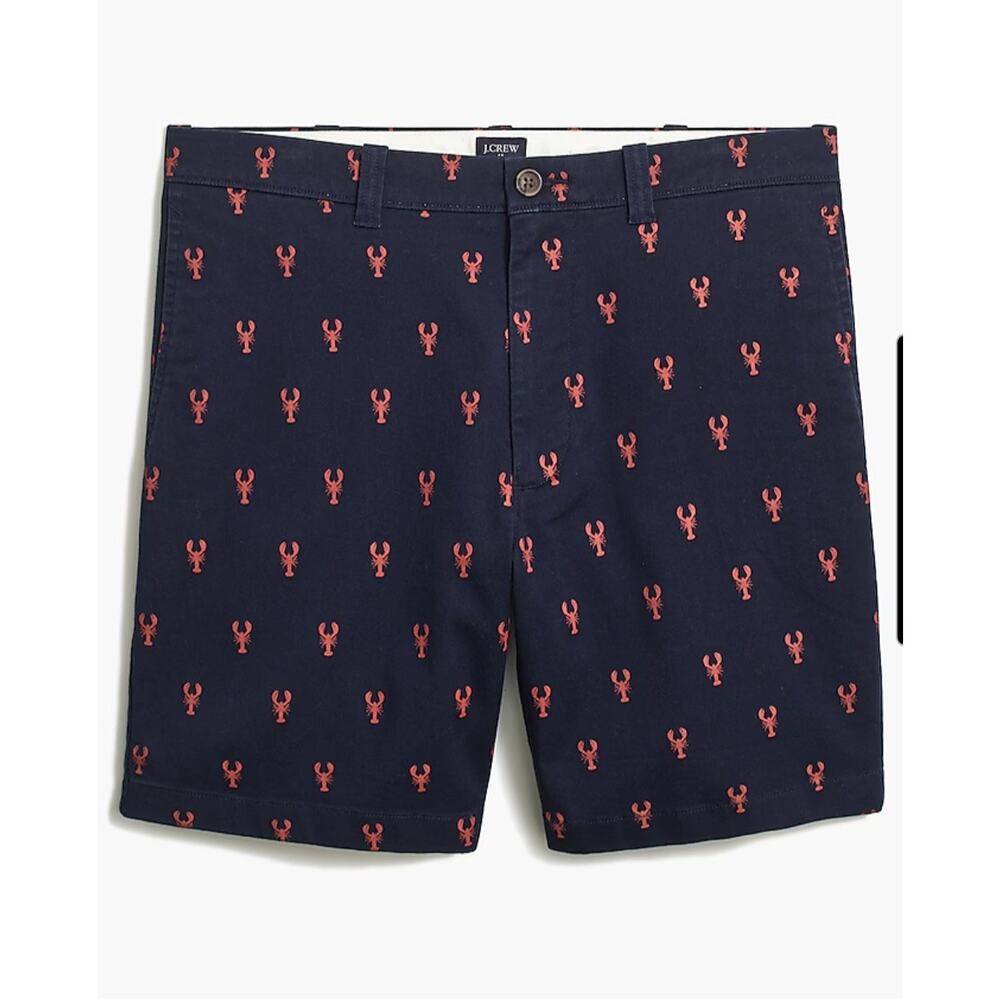 J. Crew Navy Red Lobster Print Reade Flex Khaki Short 7" Inseam 7" Size 31